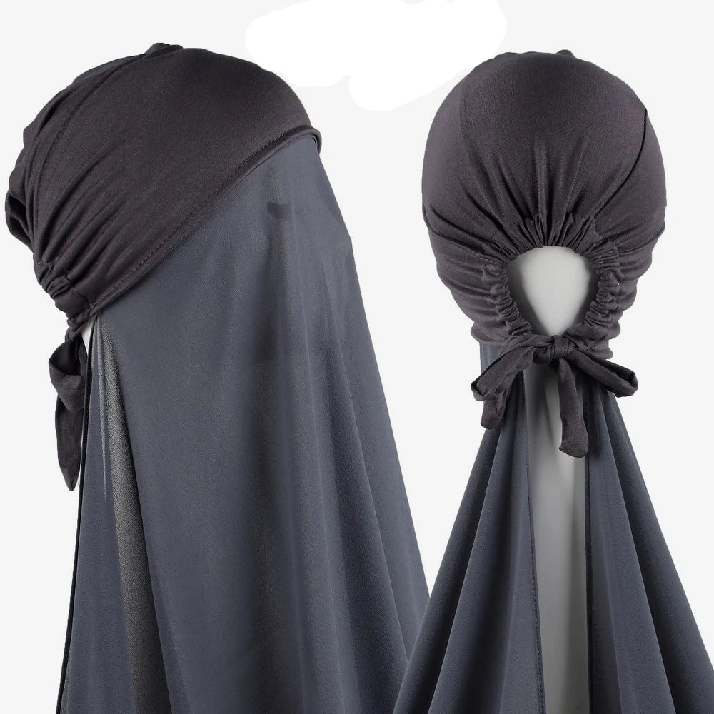 Hijab Instantané Femme Bonnet Stretch - Châle Mousseline Soie Turban