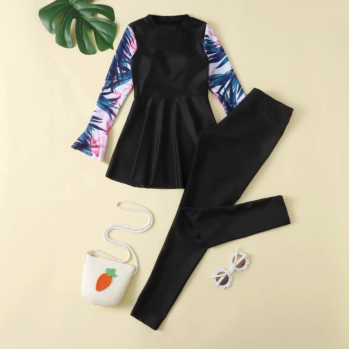 Burkini Enfant Fille Islamique - Maillot de Bain Modeste Manches Longues