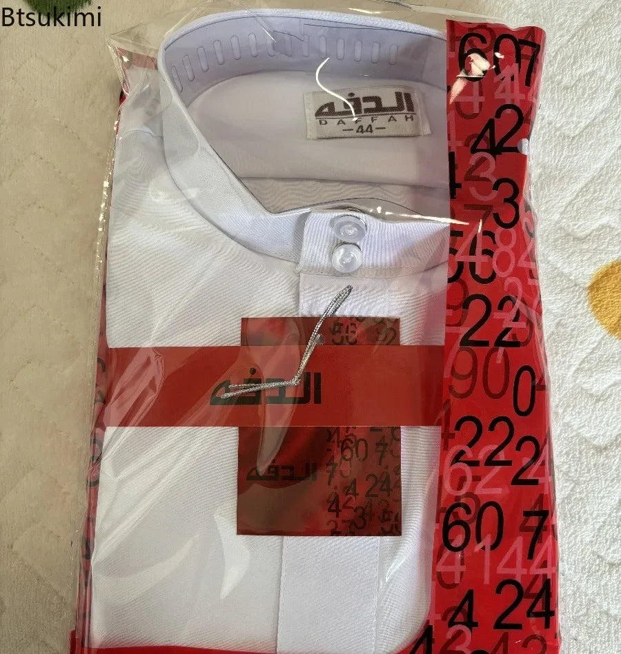 Caftan Enfants Jubba Thobe Garçons - Abaya Islamique Blanc Col Montant