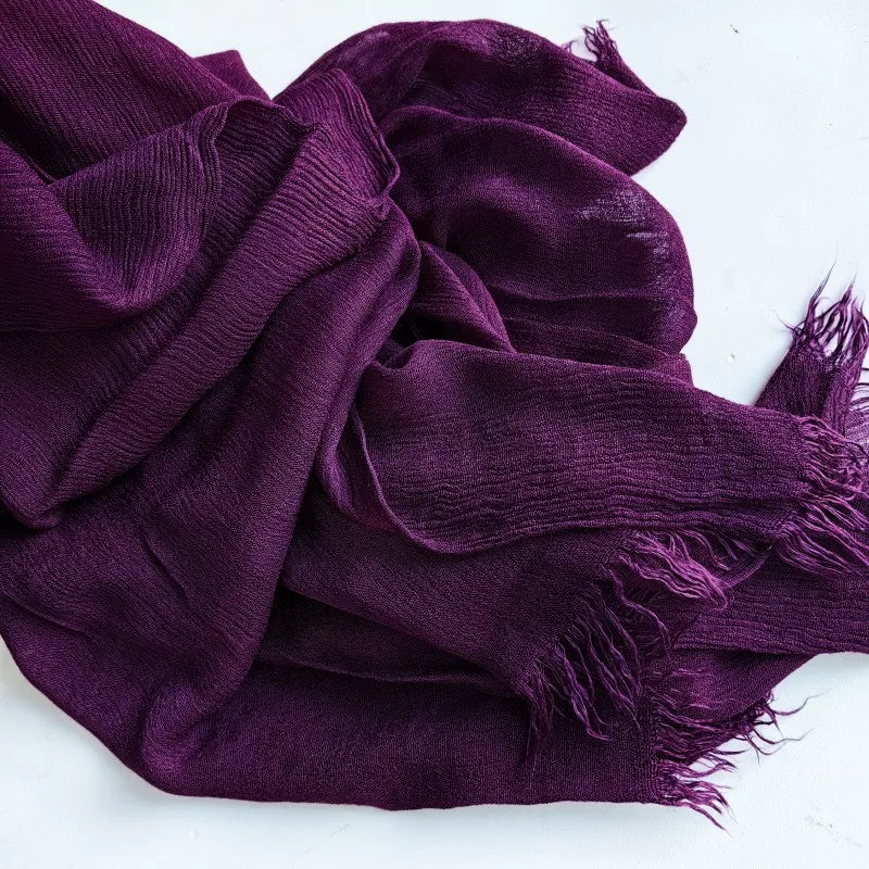 Foulard Viscose Coton avec Pompon - Hijab Musulman 61 Couleurs Unies