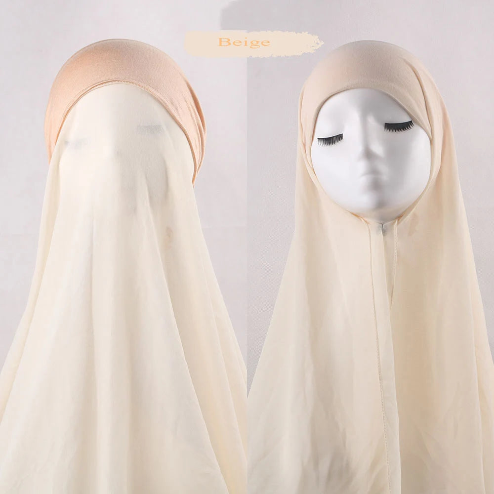 Hijab Instantané Femme Bonnet Stretch - Châle Mousseline Soie Turban