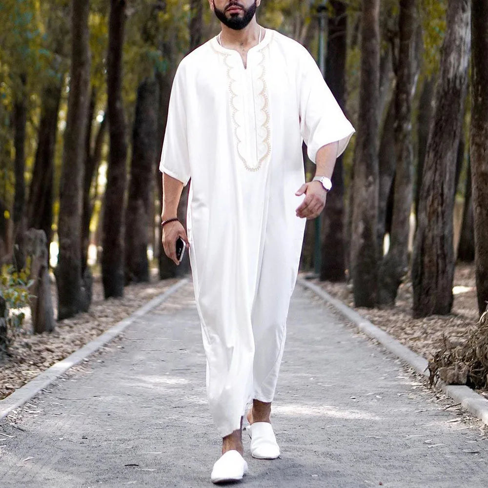 Qamis Homme Musulman Traditionnel - Robe Islamique Blanc Cassé