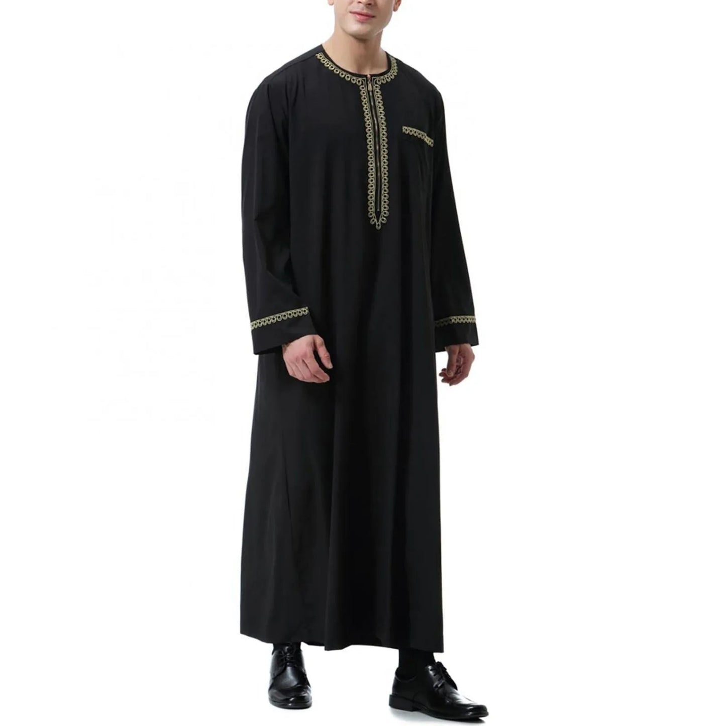 Jubba Thobes Homme Arabe - Robe Islamique Dubaï Caftan Noir