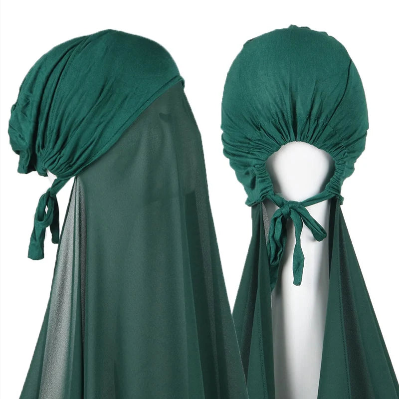 Hijab Instantané Femme Bonnet Stretch - Châle Mousseline Soie Turban