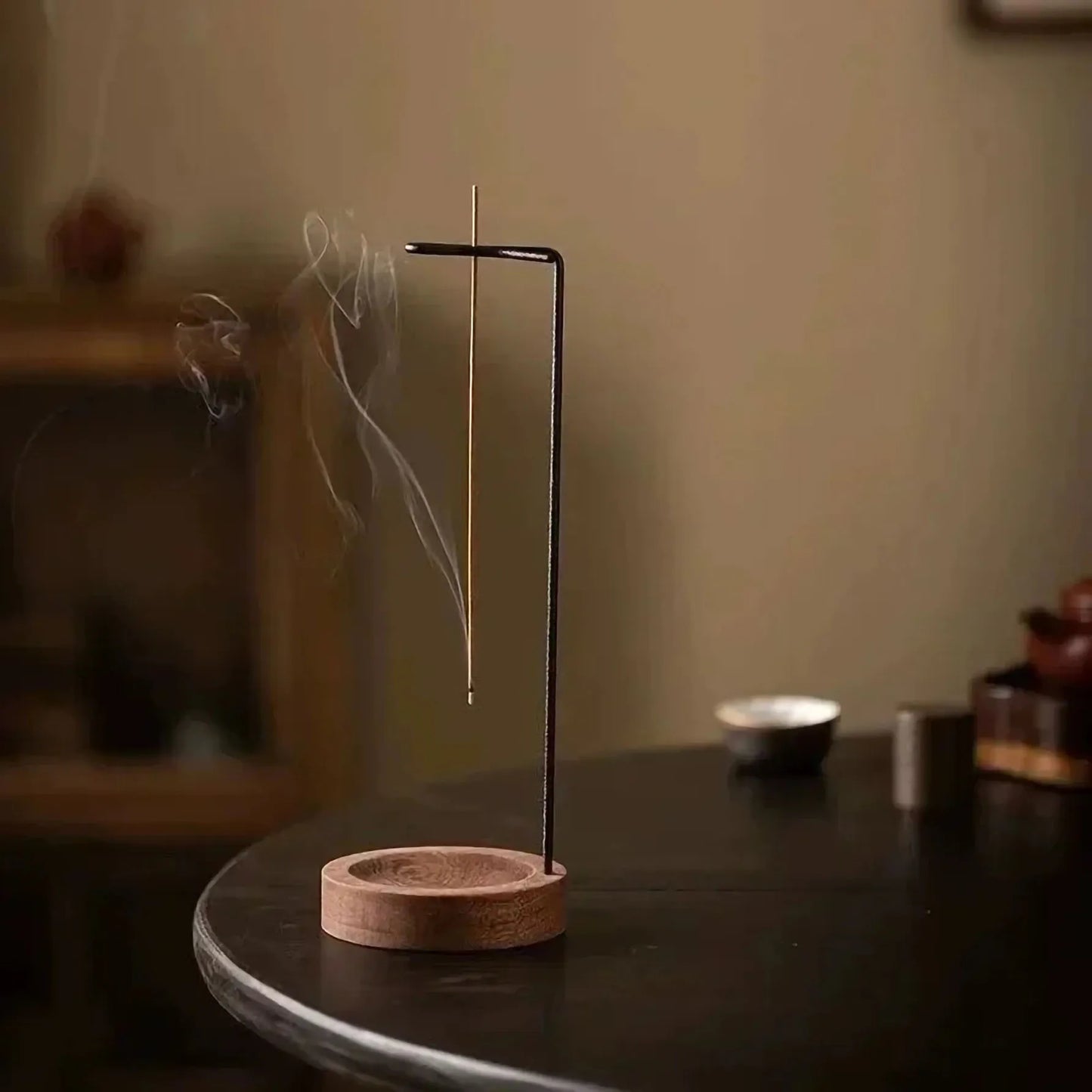 Brûleur d'Encens Bois Rond - Porte-Bâtons Plateau Ornement Chambre