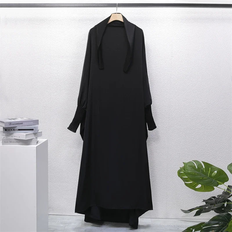 Abaya Robe de Prière Une Pièce - Jilbab Capuche Manches Smockées