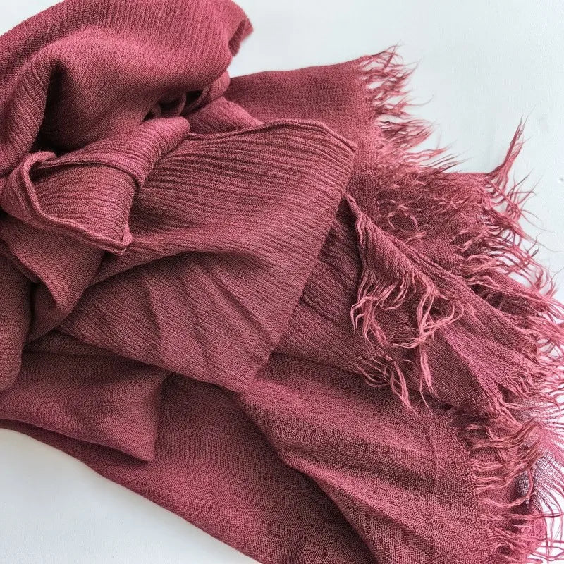 Foulard Viscose Coton avec Pompon - Hijab Musulman 61 Couleurs Unies