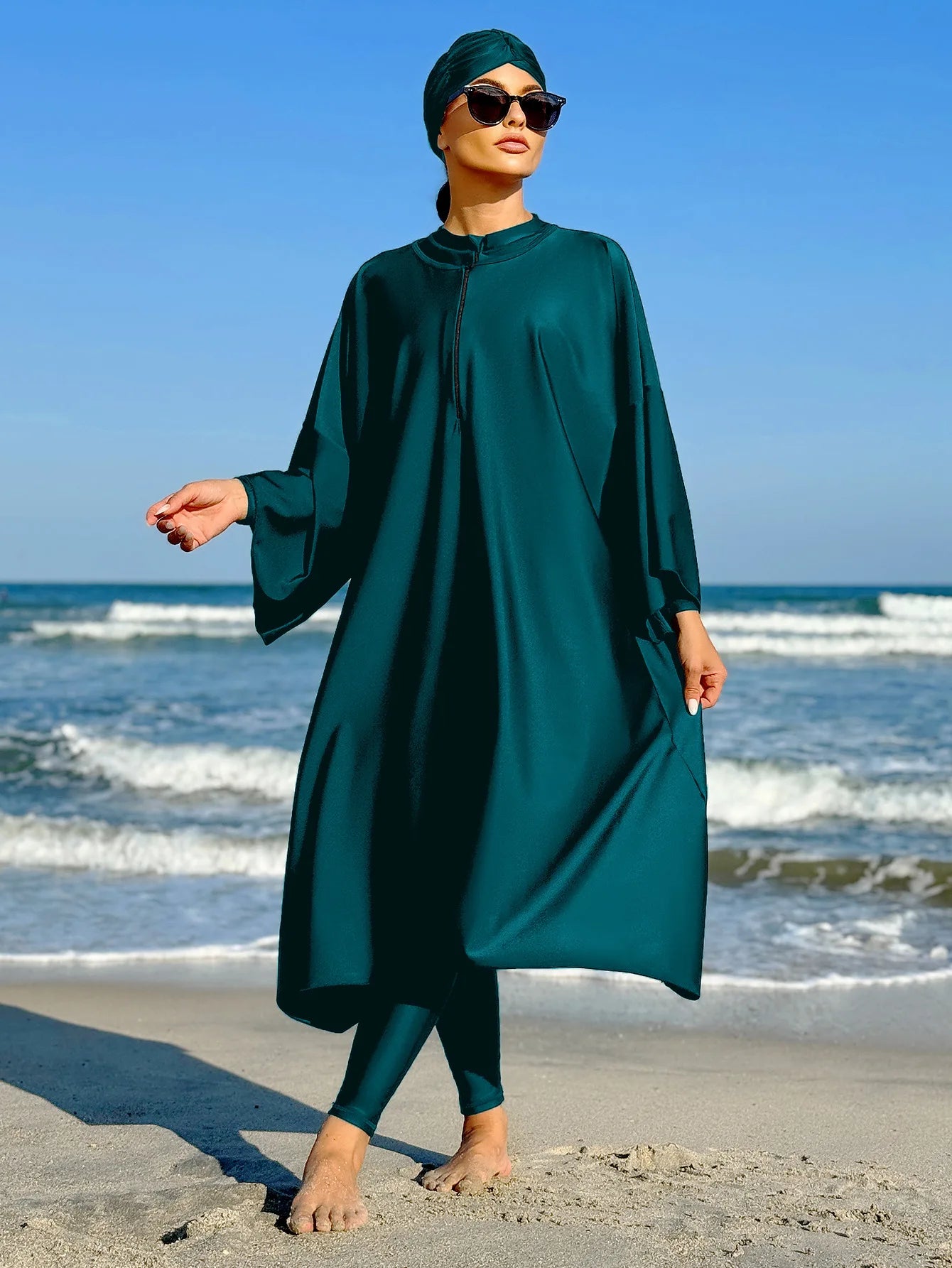 Burkini Musulman Femme Couverture Complète - Maillot de Bain avec Hijab