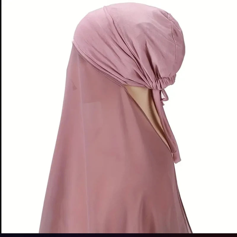 Hijab Instantané Femme Bonnet Stretch - Châle Mousseline Soie Turban