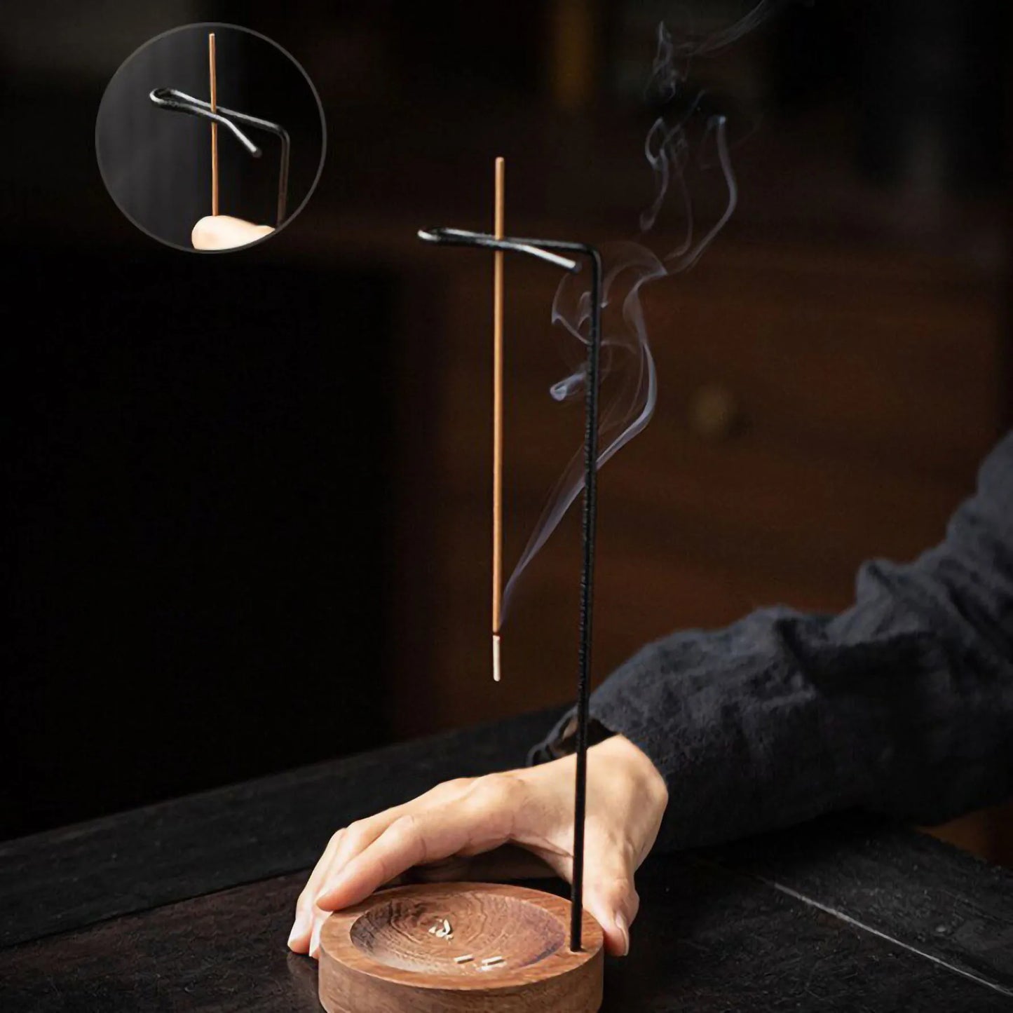 Brûleur d'Encens Bois Rond - Porte-Bâtons Plateau Ornement Chambre