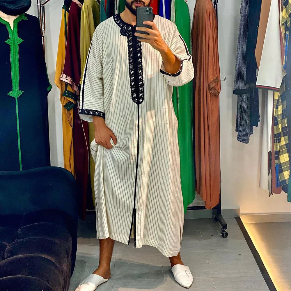 Qamis Homme Musulman Traditionnel - Robe Islamique Blanc Cassé