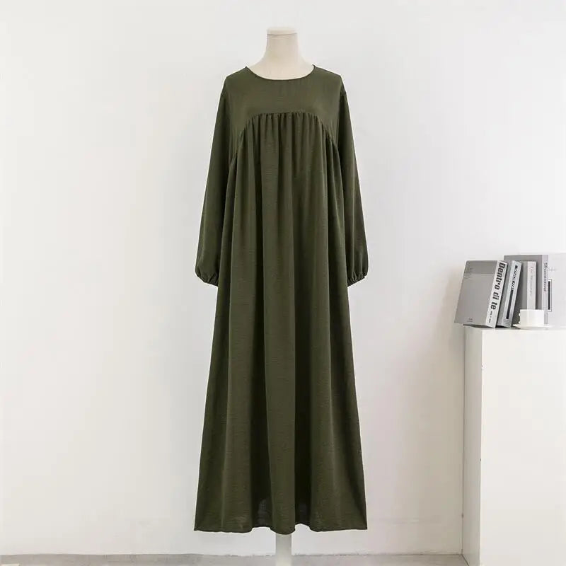 Robe Musulmane Maxi Manches Longues avec Poches - Printemps Automne