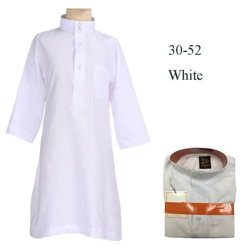 Caftan Enfants Jubba Thobe Garçons - Abaya Islamique Blanc Col Montant