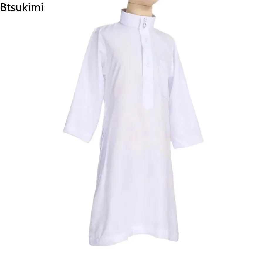 Caftan Enfants Jubba Thobe Garçons - Abaya Islamique Blanc Col Montant