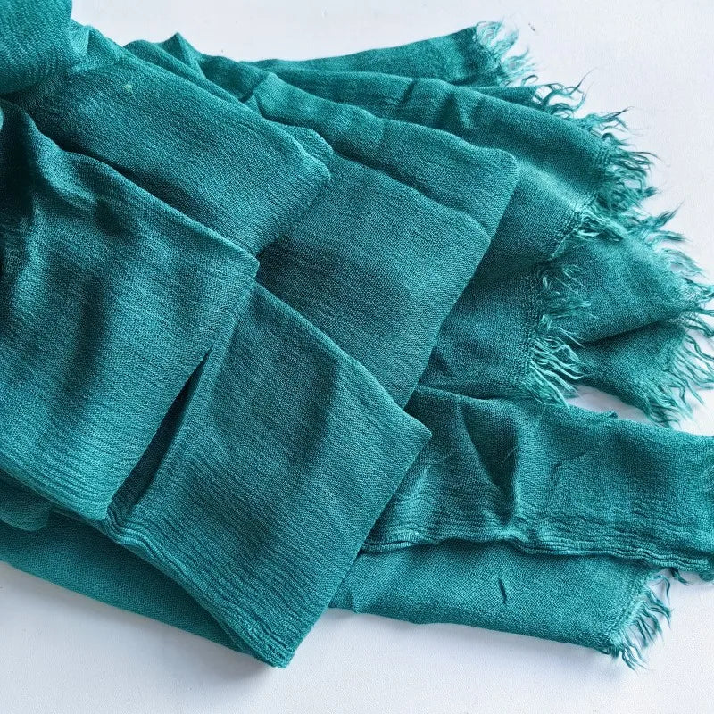 Foulard Viscose Coton avec Pompon - Hijab Musulman 61 Couleurs Unies