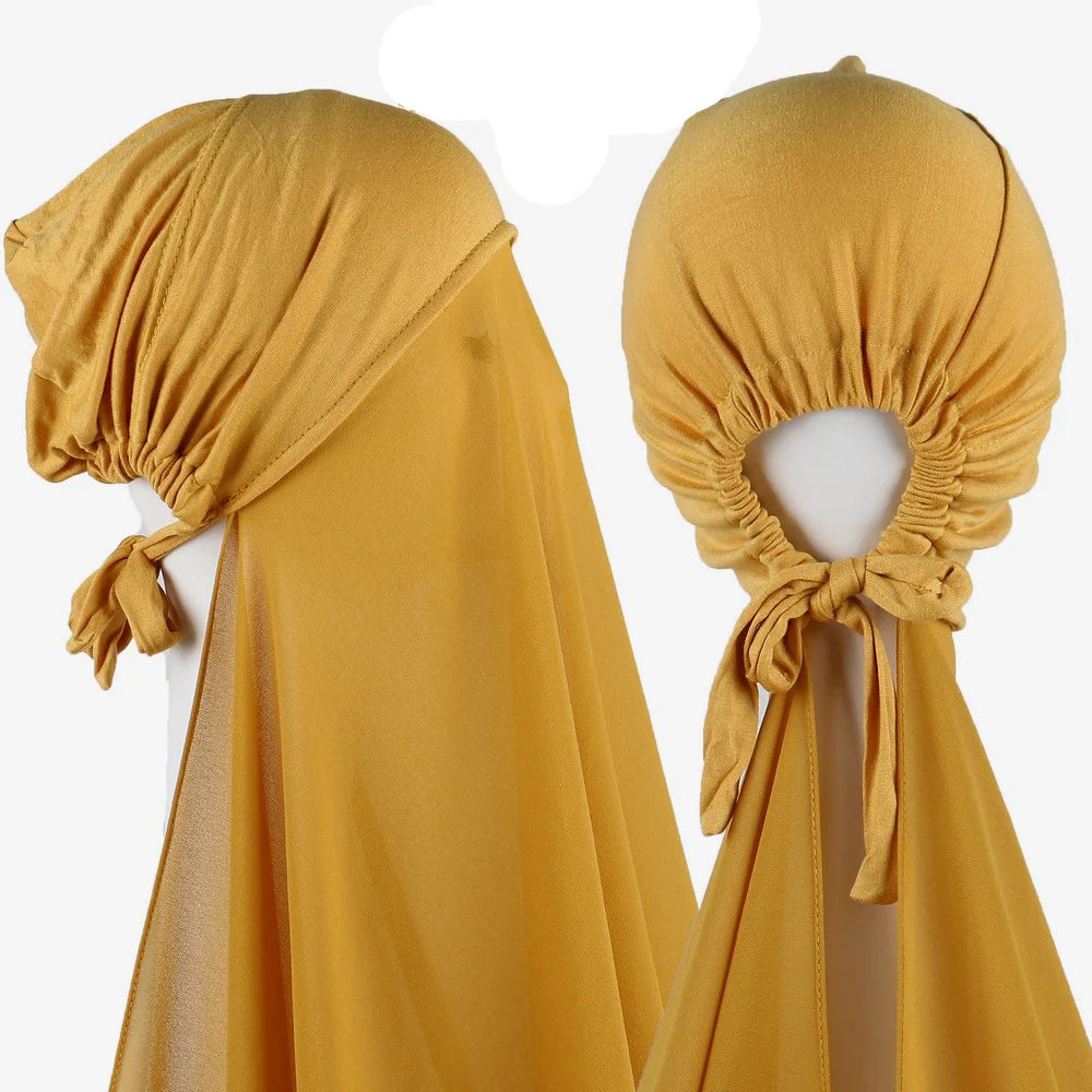 Hijab Instantané Femme Bonnet Stretch - Châle Mousseline Soie Turban