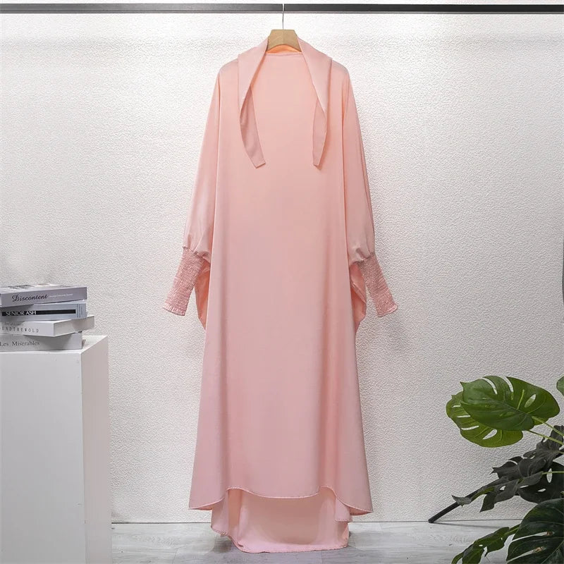 Abaya Robe de Prière Une Pièce - Jilbab Capuche Manches Smockées
