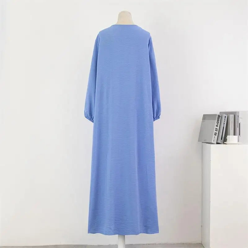 Robe Musulmane Maxi Manches Longues avec Poches - Printemps Automne