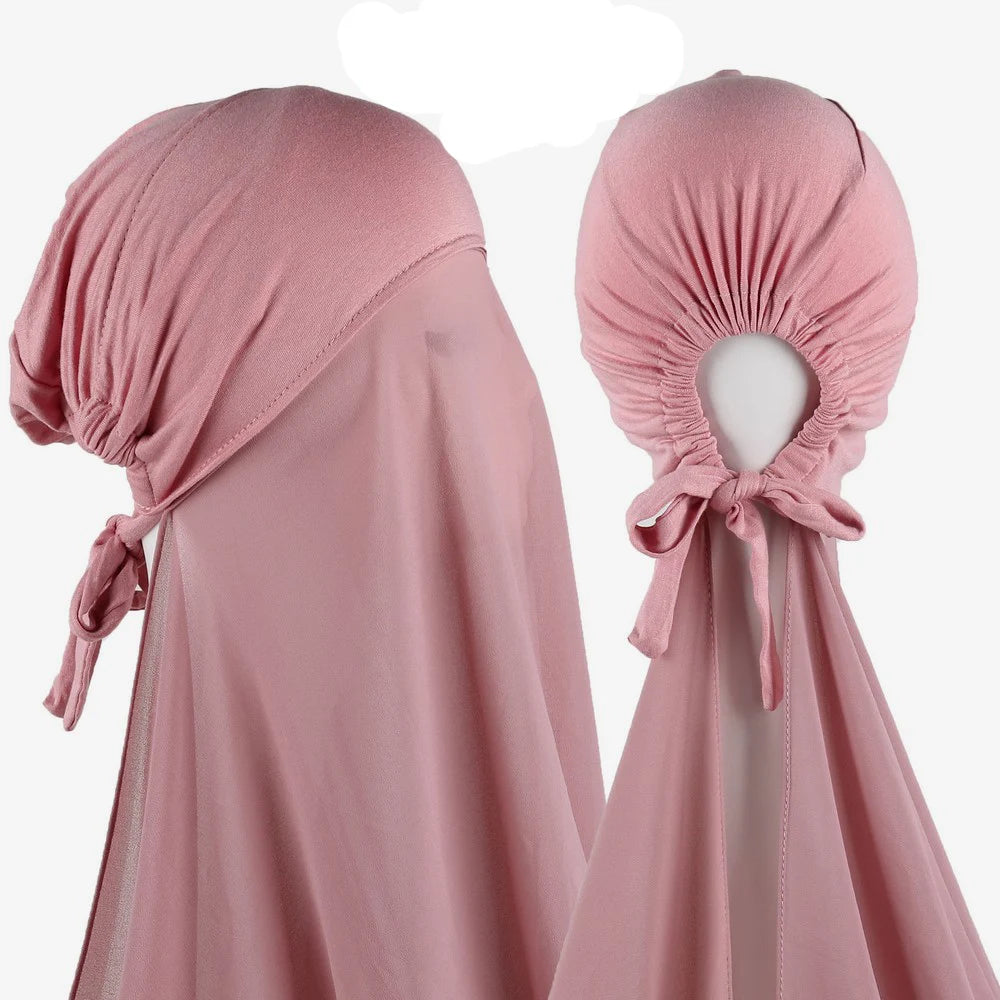 Hijab Instantané Femme Bonnet Stretch - Châle Mousseline Soie Turban