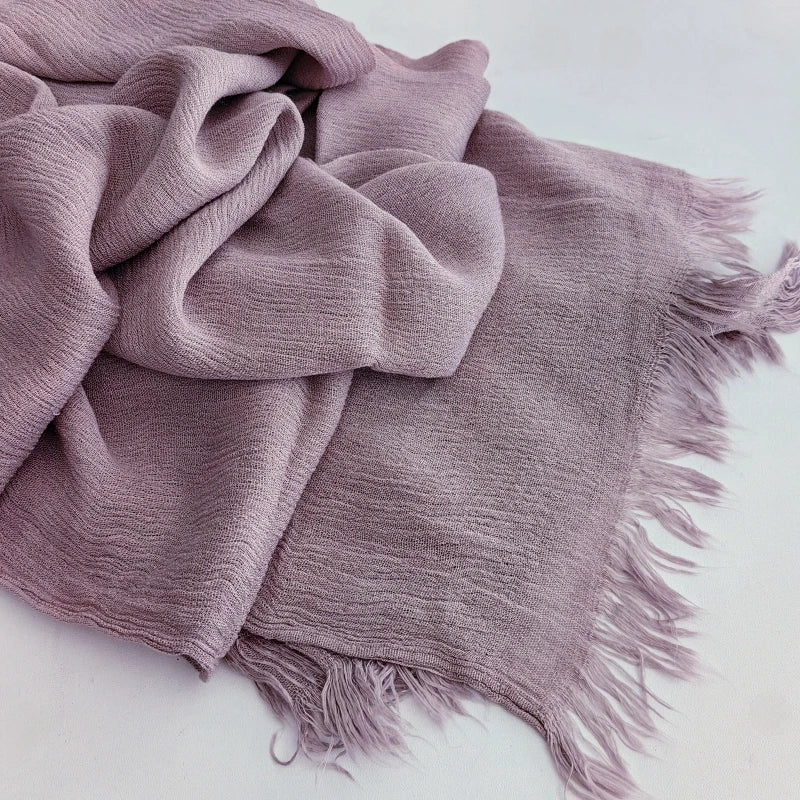 Foulard Viscose Coton avec Pompon - Hijab Musulman 61 Couleurs Unies