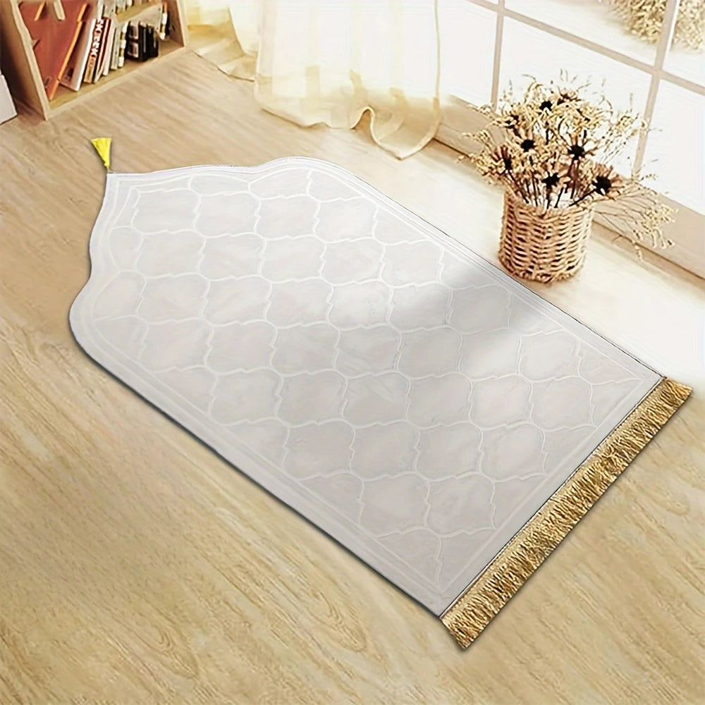 Tapis de Prière Épais Peluche - Flanelle Pampilles Imprimé Irrégulier