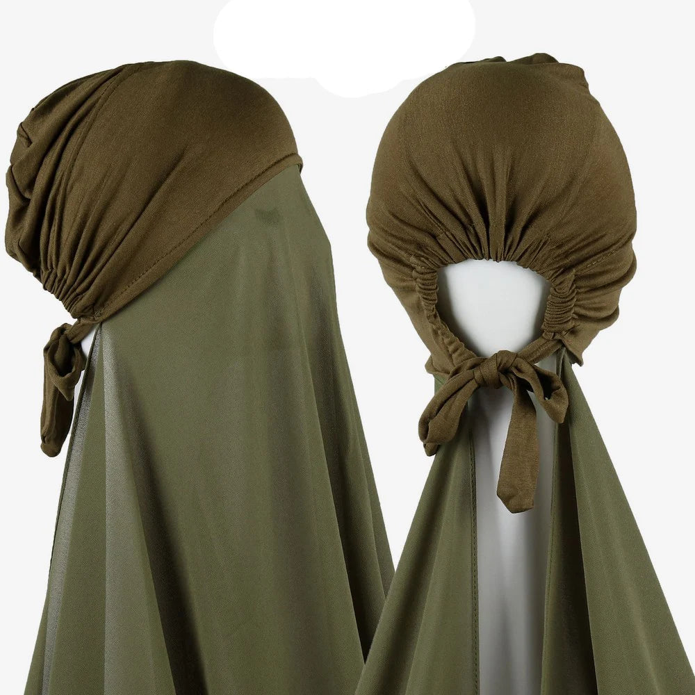 Hijab Instantané Femme Bonnet Stretch - Châle Mousseline Soie Turban
