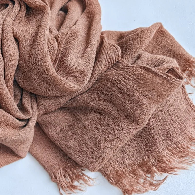 Foulard Viscose Coton avec Pompon - Hijab Musulman 61 Couleurs Unies