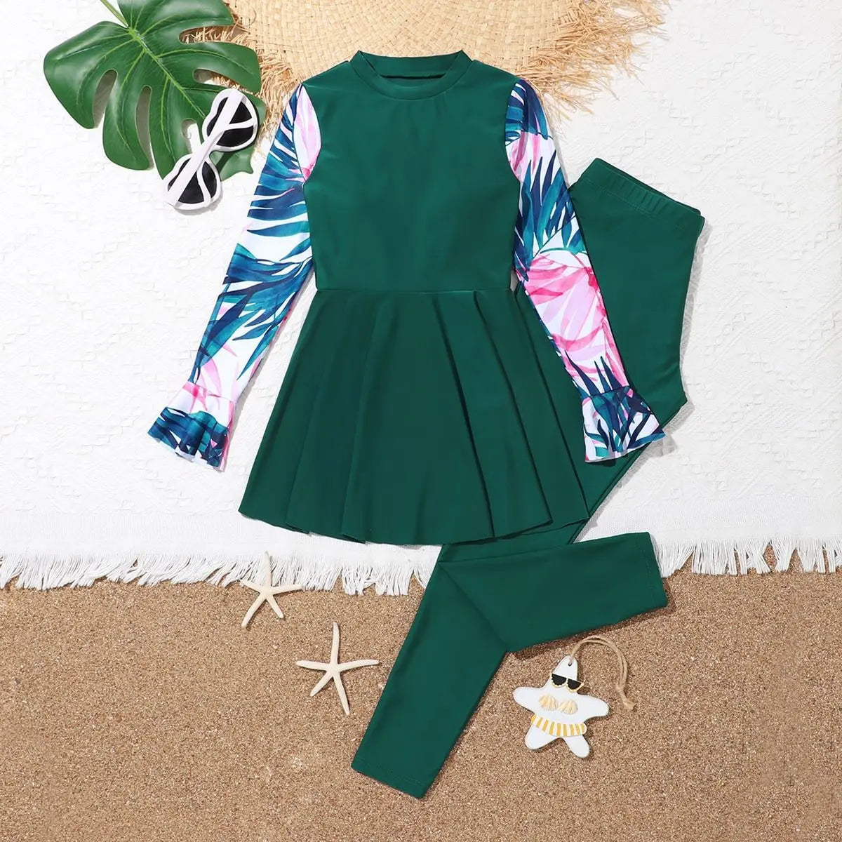 Burkini Enfant Fille Islamique - Maillot de Bain Modeste Manches Longues