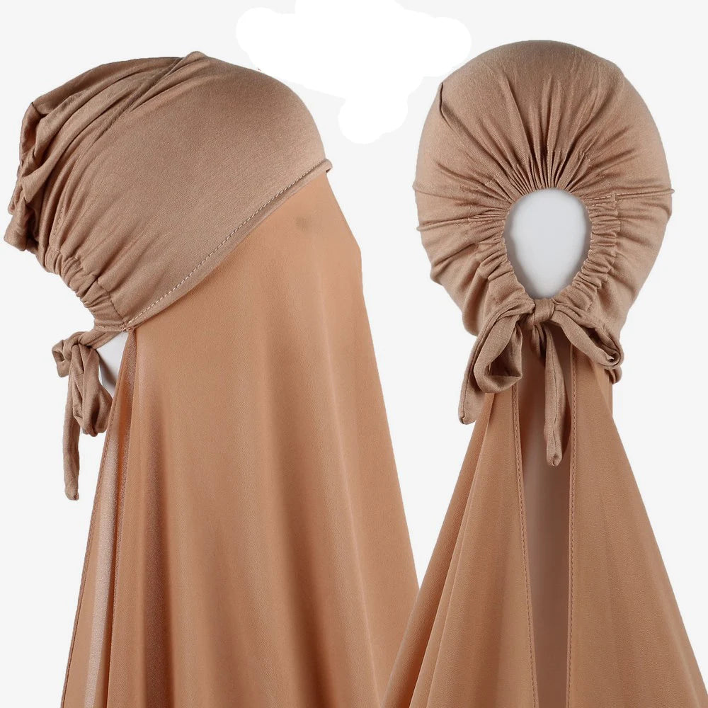 Hijab Instantané Femme Bonnet Stretch - Châle Mousseline Soie Turban