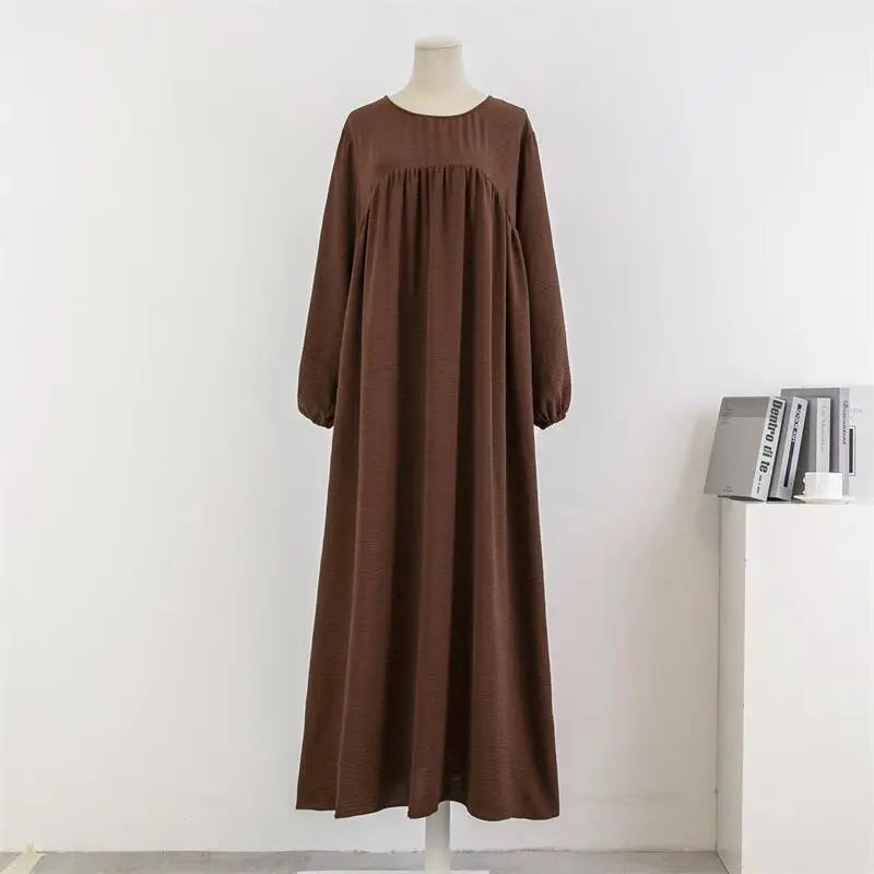Robe Musulmane Maxi Manches Longues avec Poches - Printemps Automne