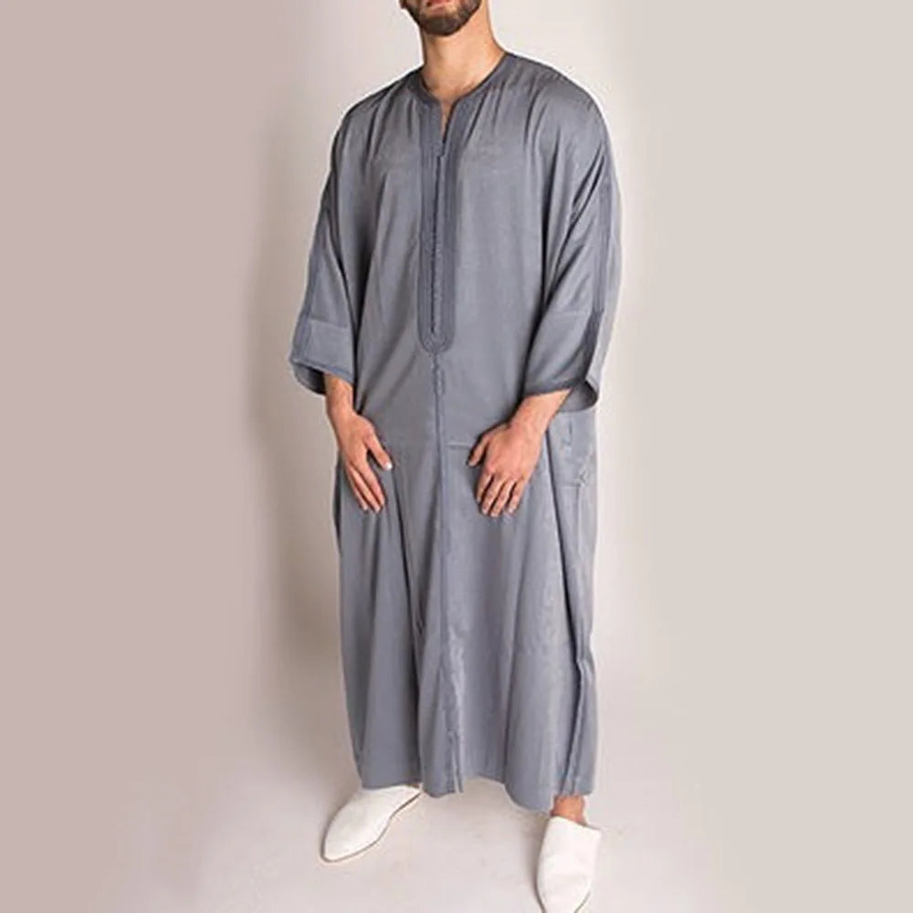 Qamis Homme Musulman Traditionnel - Robe Islamique Blanc Cassé