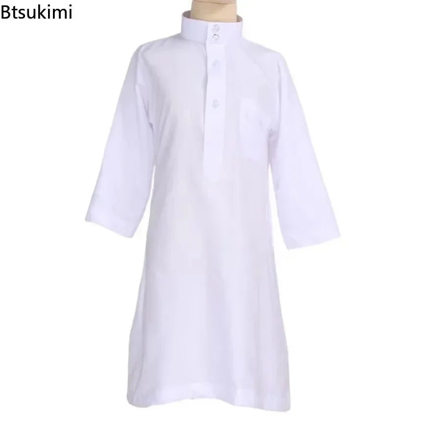 Caftan Enfants Jubba Thobe Garçons - Abaya Islamique Blanc Col Montant