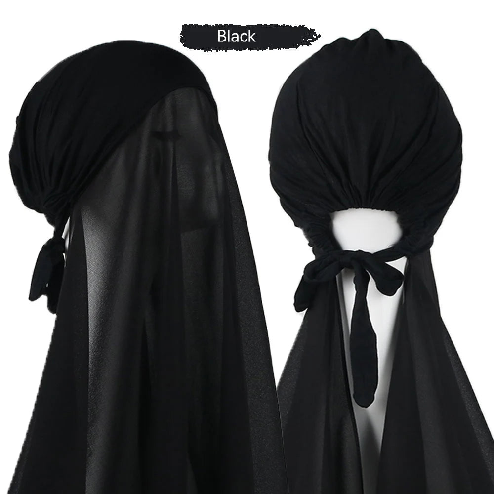 Hijab Instantané Femme Bonnet Stretch - Châle Mousseline Soie Turban