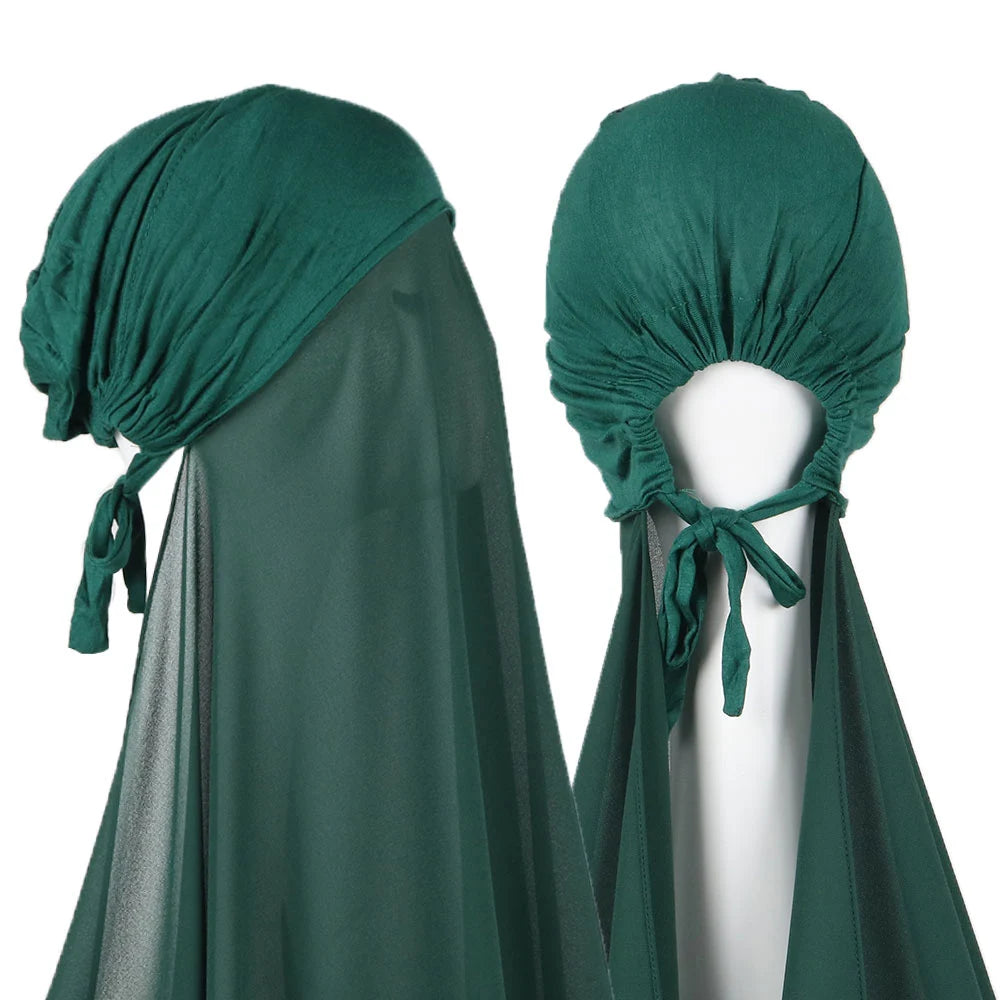 Hijab Instantané Femme Bonnet Stretch - Châle Mousseline Soie Turban