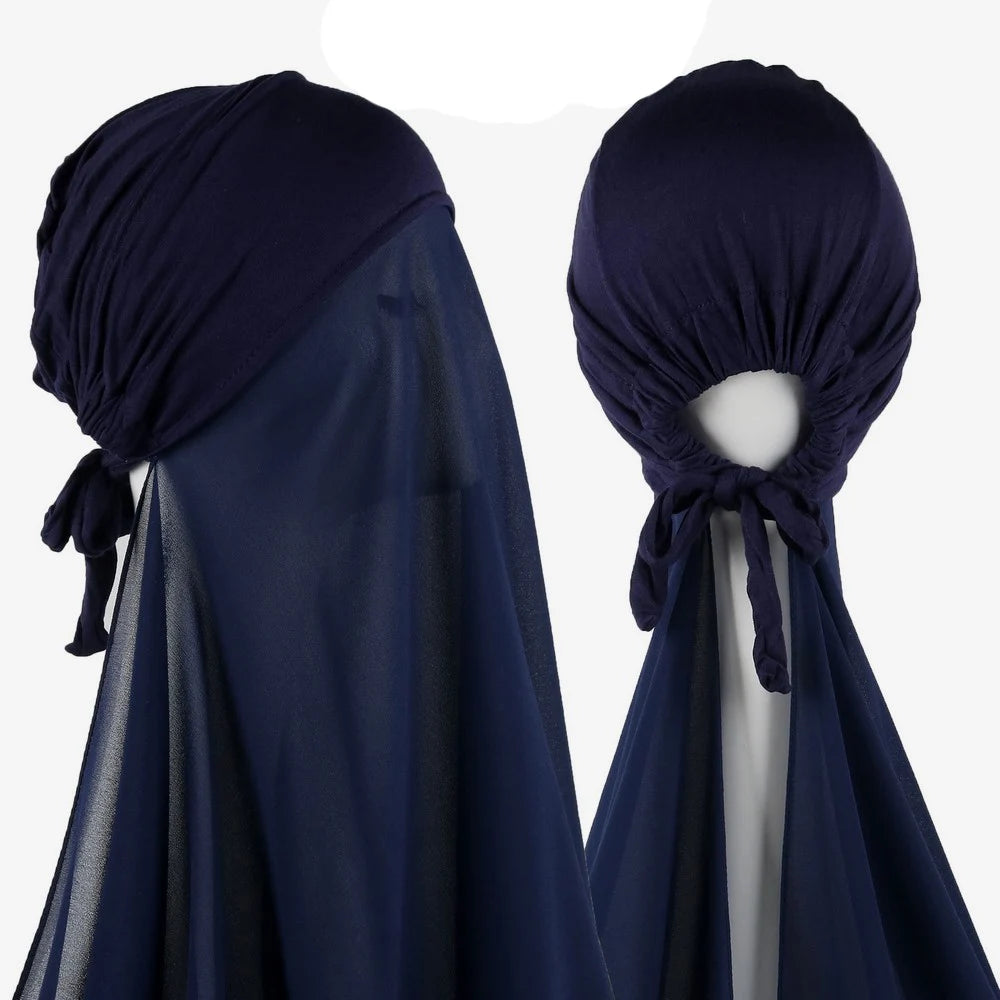 Hijab Instantané Femme Bonnet Stretch - Châle Mousseline Soie Turban