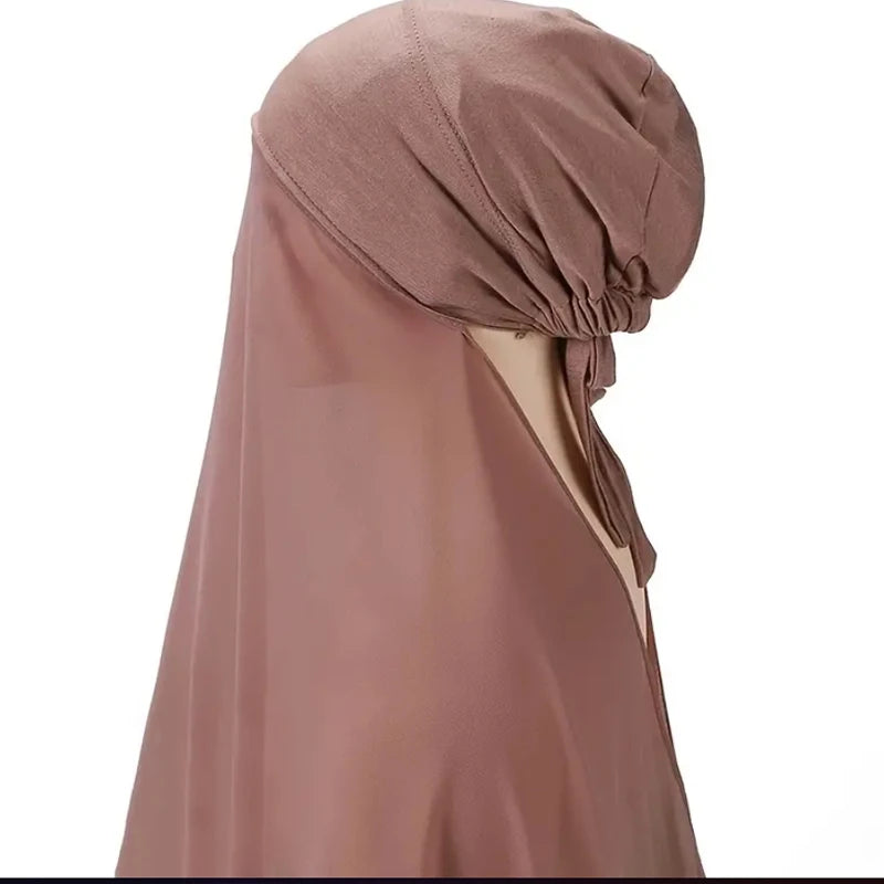 Hijab Instantané Femme Bonnet Stretch - Châle Mousseline Soie Turban