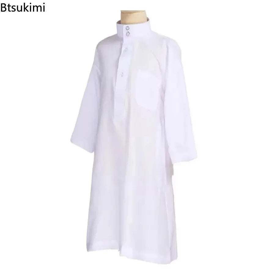 Caftan Enfants Jubba Thobe Garçons - Abaya Islamique Blanc Col Montant