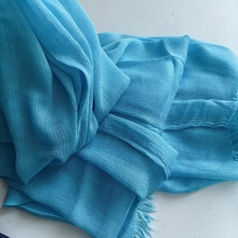 Foulard Viscose Coton avec Pompon - Hijab Musulman 61 Couleurs Unies