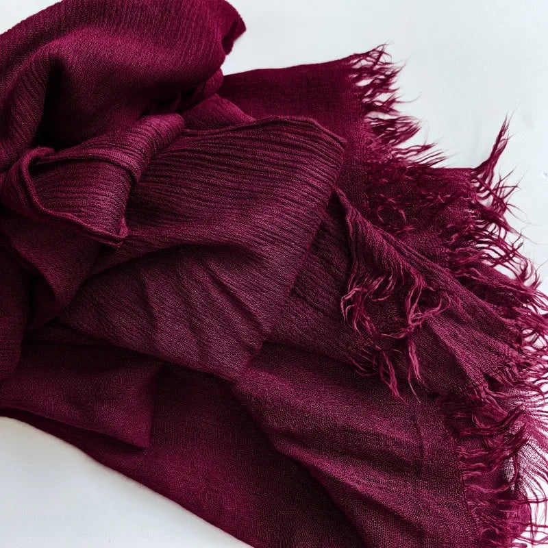 Foulard Viscose Coton avec Pompon - Hijab Musulman 61 Couleurs Unies