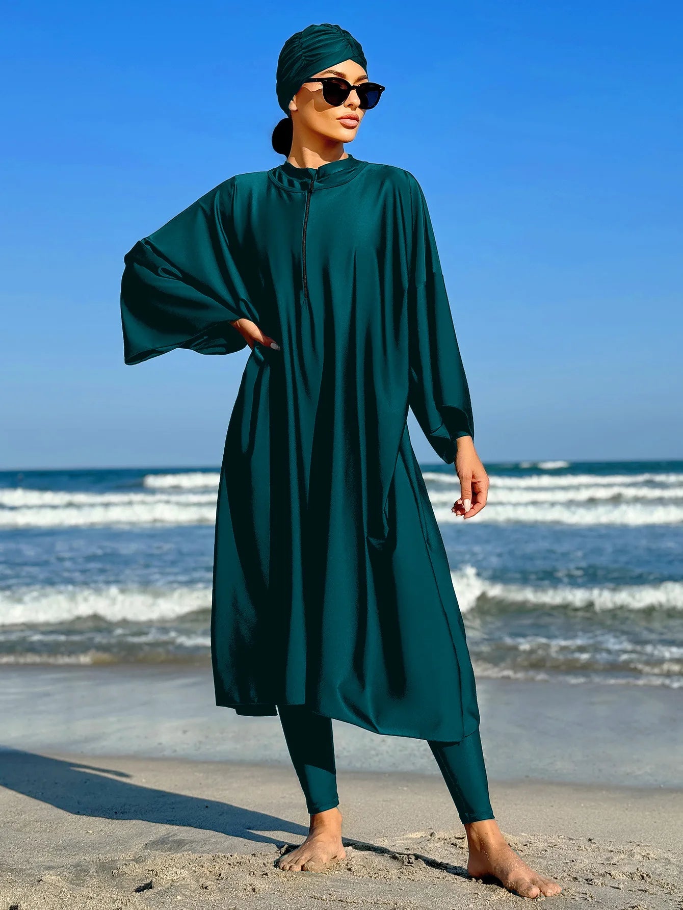 Burkini Musulman Femme Couverture Complète - Maillot de Bain avec Hijab