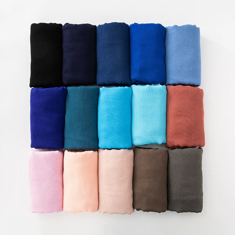 Foulard Viscose Coton avec Pompon - Hijab Musulman 61 Couleurs Unies