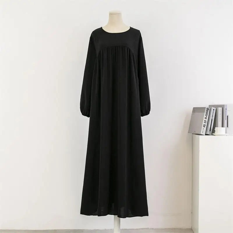 Robe Musulmane Maxi Manches Longues avec Poches - Printemps Automne