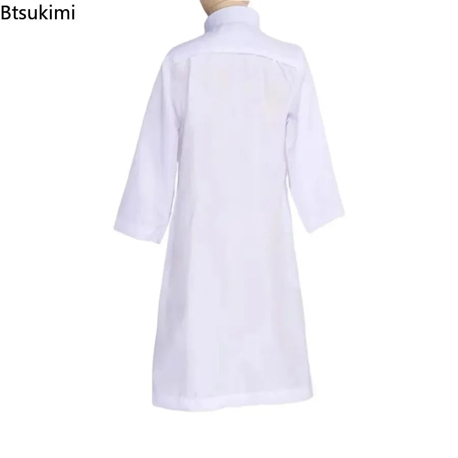 Caftan Enfants Jubba Thobe Garçons - Abaya Islamique Blanc Col Montant