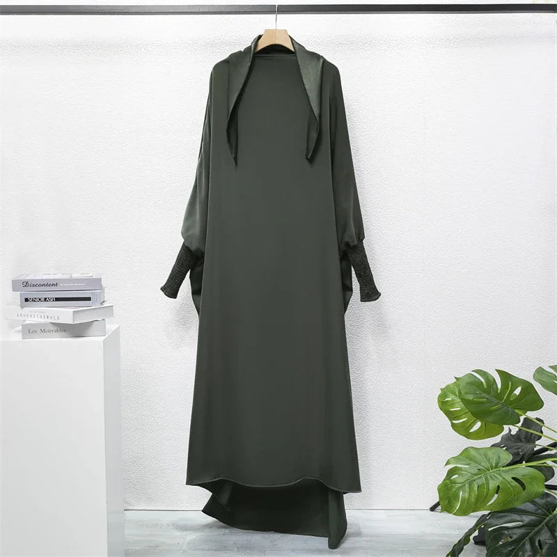 Abaya Robe de Prière Une Pièce - Jilbab Capuche Manches Smockées