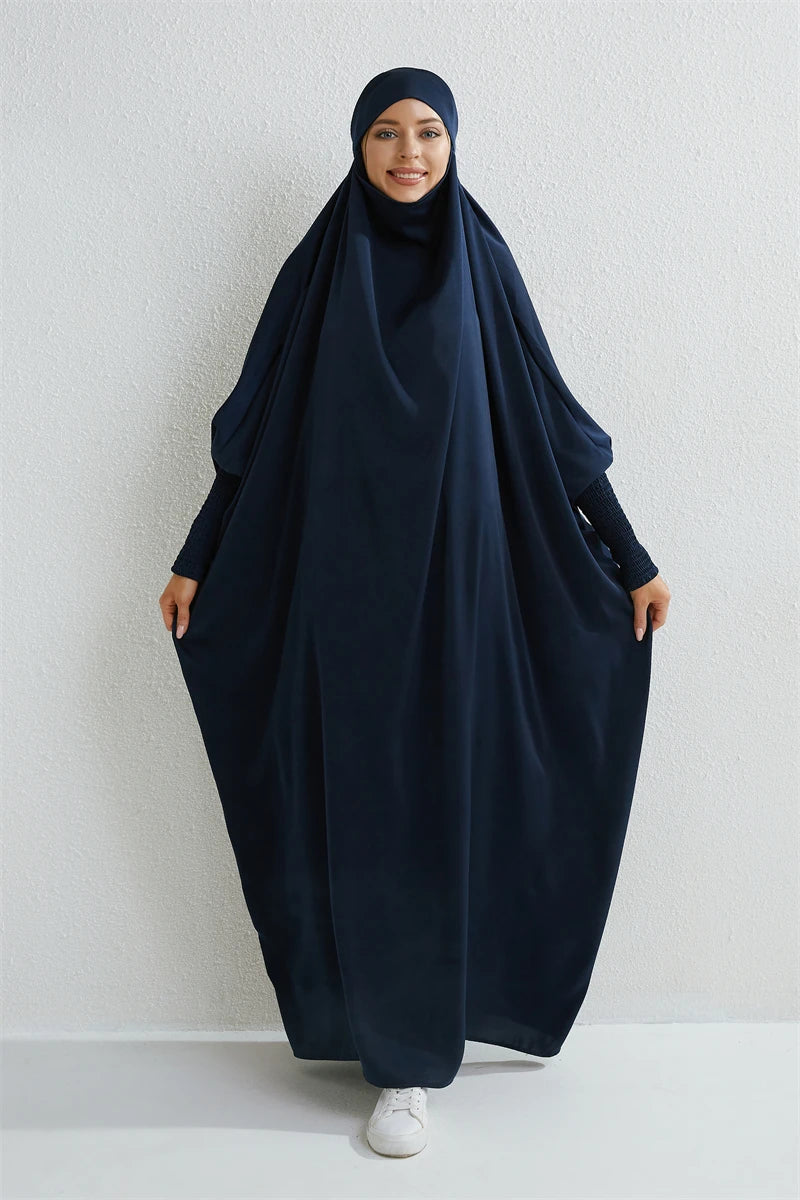 Abaya Noire à Capuche Manches Smockées - Jilbab Robe de Prière