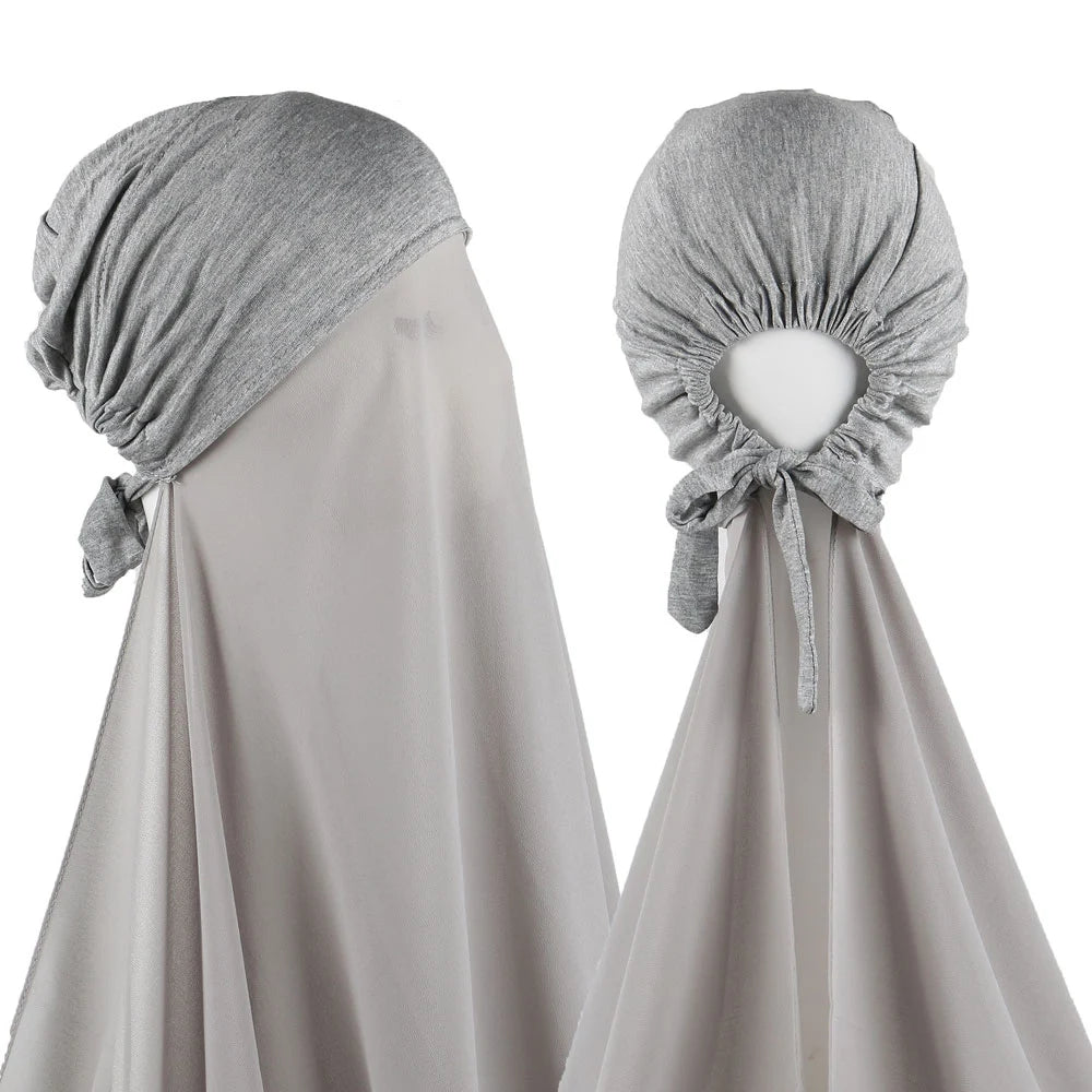 Hijab Instantané Femme Bonnet Stretch - Châle Mousseline Soie Turban
