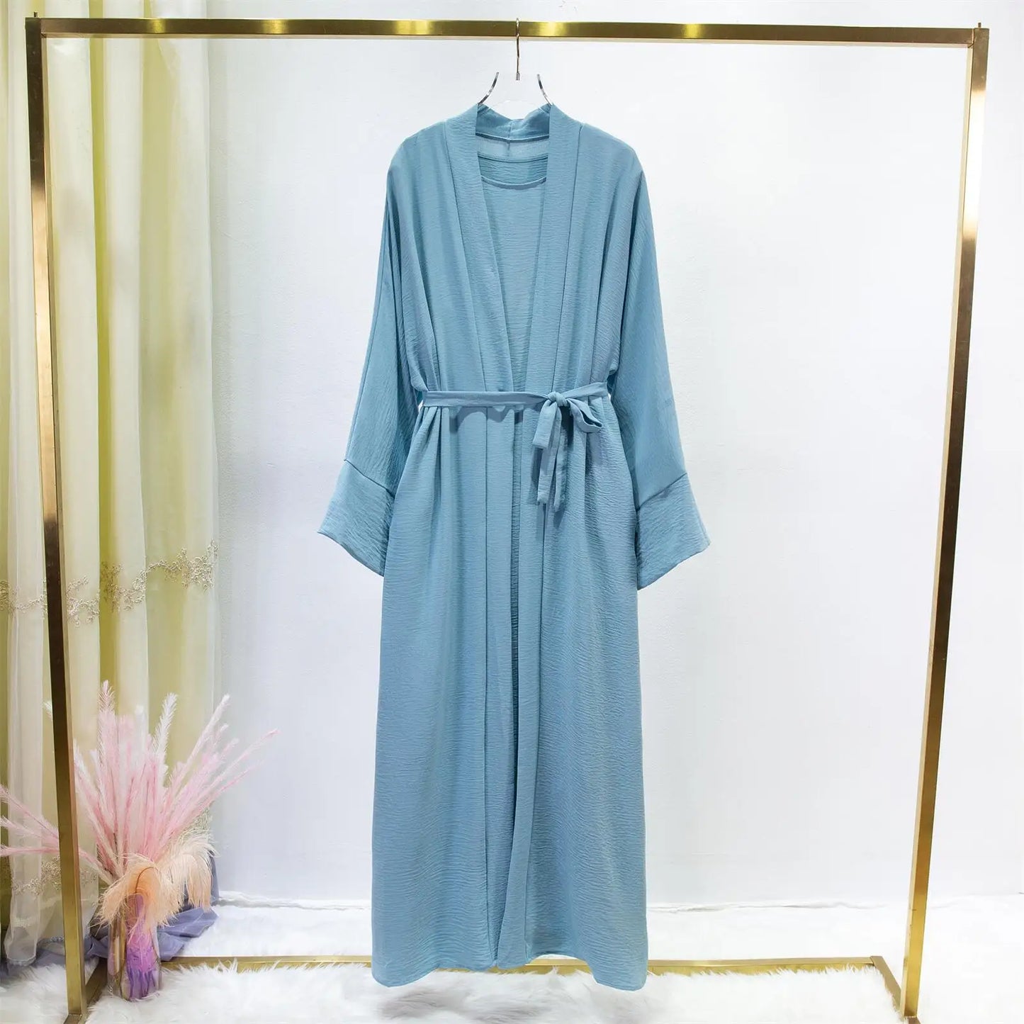 Ensemble Jilbab Deux Pièces Femmes - Abaya Cardigan avec Robe Intérieure et Ceinture