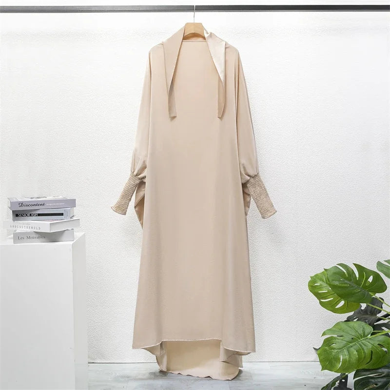 Abaya Robe de Prière Une Pièce - Jilbab Capuche Manches Smockées