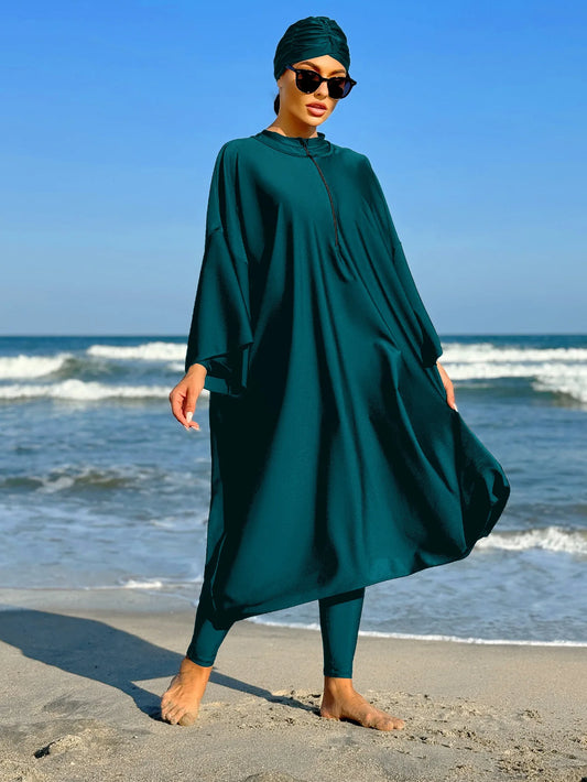 Burkini Musulman Femme Couverture Complète - Maillot de Bain avec Hijab
