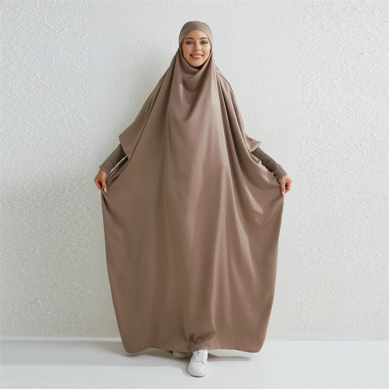 Abaya Robe de Prière Une Pièce - Jilbab Capuche Manches Smockées